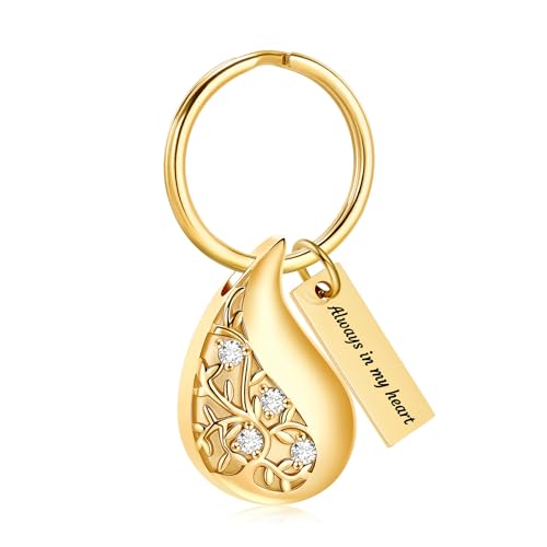 Hearbeingt Teardrop Urn Keychain for Ashes Tree of Life Cremation Jewelry - color: A-gold