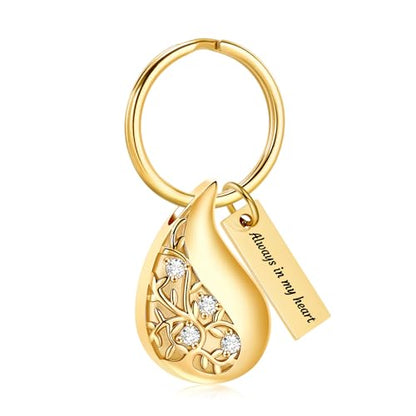 zeqingjw Cremation Jewelry Teardrop Urn Keychain for Ashes Tree of Life Urn Ashes Cremation Memorial Keepsake Keychain - color: Gold