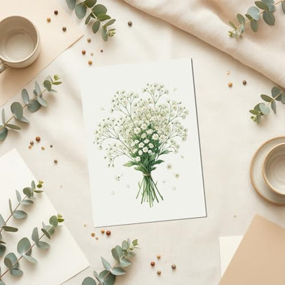Minimalist Baby's Breath Illustration Card 5x7 Inch, Premium Thick Cardstock with Envelope, Elegant Floral Card — Thank You, Sympathy, Thinking of You，Anniversary Card — Single Card - color: Baby's Breath