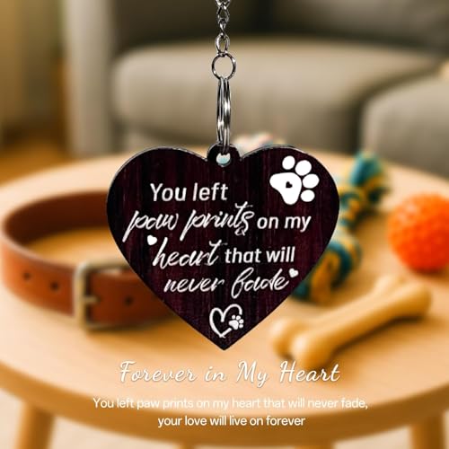 4x6 Rotating Pet Memorial Photo Frame, Double-Sided Remembrance Picture Frame, Sympathy Gift for Loss of Dog or Cat, Wooden Keepsake with Heart Charm - color: you left paw prints on my heart