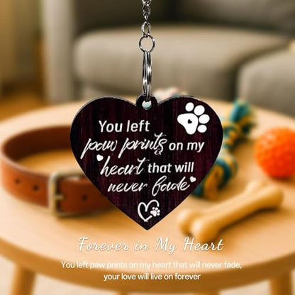4x6 Rotating Pet Memorial Photo Frame, Double-Sided Remembrance Picture Frame, Sympathy Gift for Loss of Dog or Cat, Wooden Keepsake with Heart Charm - color: you left paw prints on my heart