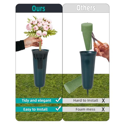 Cemetery Vase Rubber Inserts, Silicone Secure Flowers Holder for Headstone 2 Packs, Black - color: Black