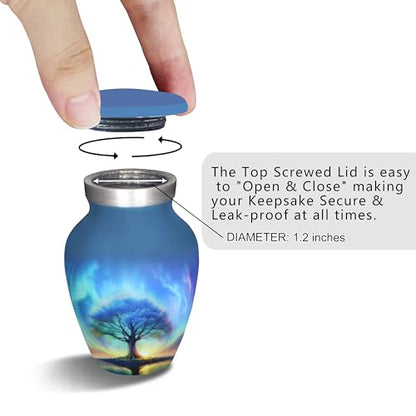 M MEILINXU Blue Tree of Life Urn, Small Urn, Keepsake Urns for Human Ashes - color: Blue, size: Small / Keepsake