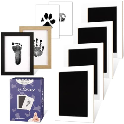 4 Park Baby Footprint Kit with 2 Wooden Frame, No Mess Inkless Hand and Footprint Kit, Clean-Touch Ink Pads for Fingerprint Stamps, Paw Print Kit for Dogs Cats, Baby Shower Gifts Keepsake for New Mom - size: M-4park