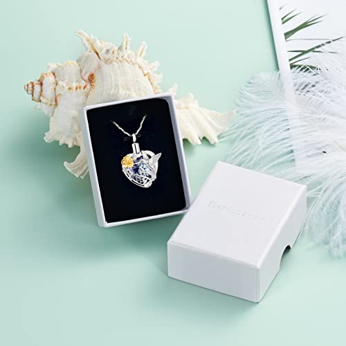 Yinplsmemory Hummingbird Cremation Jewelry Crystal Heart Urn Ashes Necklace for Women Men Memorial Keepsake Necklace of Loved One - color: Purple-Gold