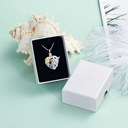 Yinplsmemory Hummingbird Cremation Jewelry Crystal Heart Urn Ashes Necklace for Women Men Memorial Keepsake Necklace of Loved One - color: Purple-Gold