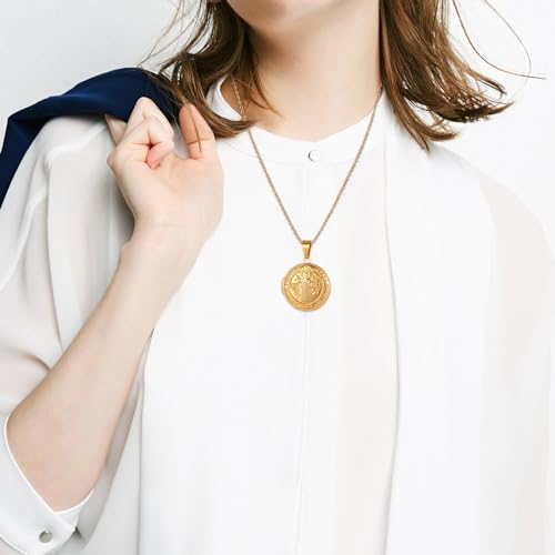 Bible Locket Cross Photo Necklace That Holds Pictures for Men Women | Stainless Steel Openable Keepsake Personalized Faith Gifts for Birthday Anniversary Christmas Memorial Day, 17.7 Inch Chain - color: gold-Saint Benedict
