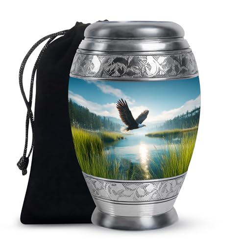 Lake Eagle Cremation Urns for Human Ashes - Urns for Ashes Adult Man - Large Urn for Funeral - Memorial Urn for Human Adult Women - 10Inch & 200 Cubic Inches - color: Eagle Fly Lake With Sunrise