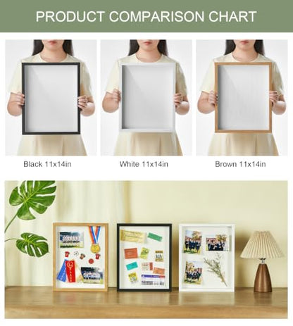 11x14 Shadow Box Frame with Shatterproof Clear Glass & Push Pins - color: Wood Color+foam Back+foam Packaging, size: 11x14