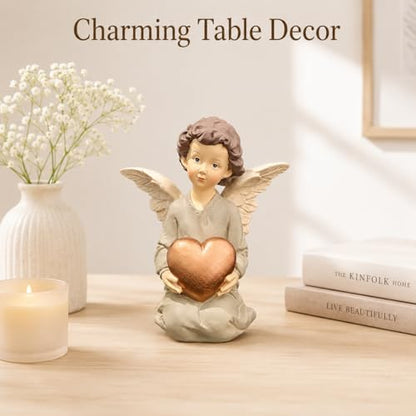 Guardian Angel Figurine Holding Gold Heart | Painted Resin Keepsake For Mom, Daughter, Sister, Friend, Shelves, Desks, Nightstands And Comfort Gifts - size: 5.12"H