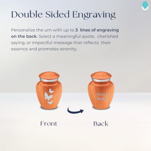 Keepsake Embrace Custom Engraved Butterflies Cremation Urn (Pearl Orange) - color: Pearl Orange