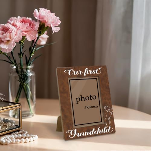 First Time Grandparents Picture Frame, Our First Grandchild Picture Frames, New Grandparents Gift, Home Decor Tabletop Display, Wooden Photo Frame Fitting a 4x6 Inch Photo - color: Our First Grandchild