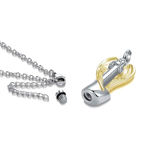 Celtic Knot Cross Cremation Jewelry Urn Necklace for Ashes for Men Women Circle Life Stainless Steel Keepsake Memories Ash Holder - style: Angel Lady