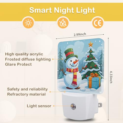 Christmas Night Light, Snowman Night Lights Plug Into Wall with Dusk to Dawn Sensor Wall Lamp, Nightlights for Bedroom, Bathroom, Hallway, Kitchen, Gifts Ideal for Girls Women - color: Winter Snowman, Christmas