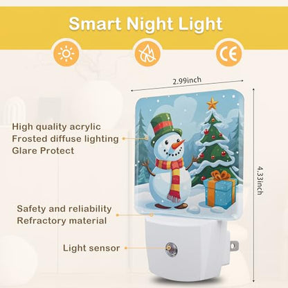Christmas Night Light, Snowman Night Lights Plug Into Wall with Dusk to Dawn Sensor Wall Lamp, Nightlights for Bedroom, Bathroom, Hallway, Kitchen, Gifts Ideal for Girls Women - color: Winter Snowman, Christmas