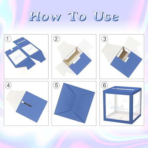 QISOLIY Navy Blue Clear Laser Silver Card Box 8.7" Wedding Card Boxes for Reception Holder Money Box for Graduations, Baby Showers, Birthdays, Weddings, Retirements, Open Houses, Anniversaries - color: Navy Blue Clear Iridescent