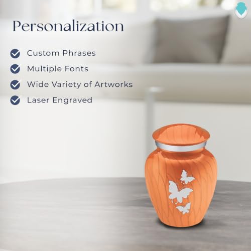 Keepsake Embrace Custom Engraved Butterflies Cremation Urn (Pearl Orange) - color: Pearl Orange