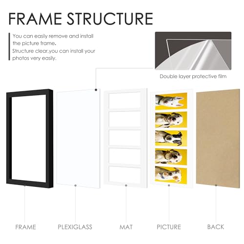 DUENPY 8x24 Collage Frame For 5 4x6 Photos Black - color: Black, size: 8x24（4x6 opening）