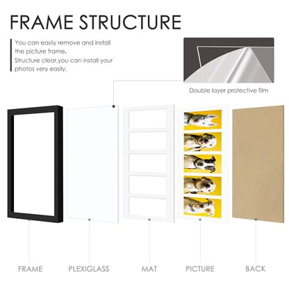 DUENPY 8x24 Collage Frame For 5 4x6 Photos Black - color: Black, size: 8x24（4x6 opening）