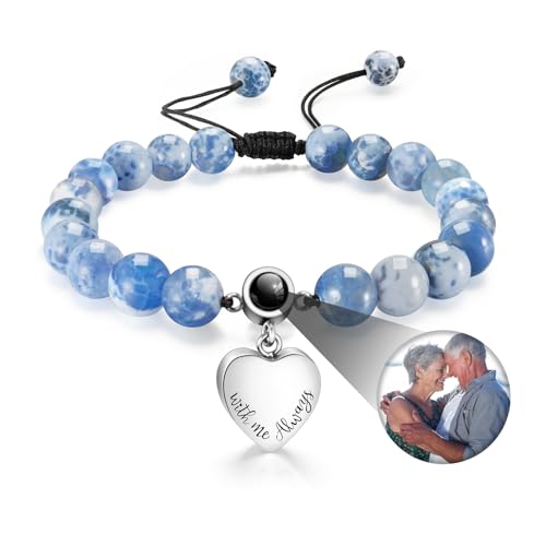 XIUDA Heart Cremation Memorial Urn Bracelet 316L Stainless Steel Keepsake Jewelry Urn Bracelet for Ashes for Women-With Me Always - style: Blue Agate Projection Stone, Engraved