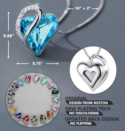 Leafael Gift Necklaces for Women, Infinity Love Birthstone Heart Crystal Pendant, Birthday Anniversary Jewelry for Wife, Mom, and Her, Silver Plated, 18" + 2" Adjustable Chain - color: 12a-December-Aquamarine Blue