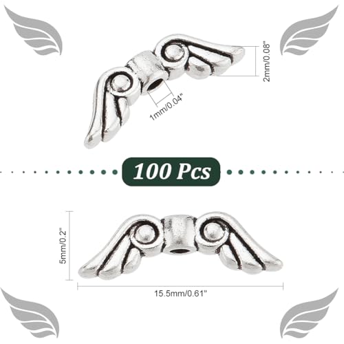 PH PandaHall 100pcs Angel Wing Charms Spacer Beads Antique Silver | Tibetan Style, Wing Spacer Beads, Easter Angel, DIY Crafts Jewelry Making Earring Necklace, Wedding Decor