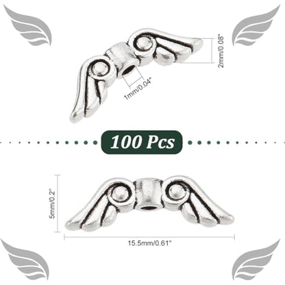 PH PandaHall 100pcs Angel Wing Charms Spacer Beads Antique Silver | Tibetan Style, Wing Spacer Beads, Easter Angel, DIY Crafts Jewelry Making Earring Necklace, Wedding Decor