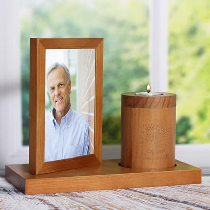 Photo Frame Small Urn for Human Ashes Memorial with Tree of Life Wooden Candle-holder urns Picture Frame Mini Cremation Urn for Loss of Loved One 4’’-6’’ Photo little Keepsake vertical photo urn
