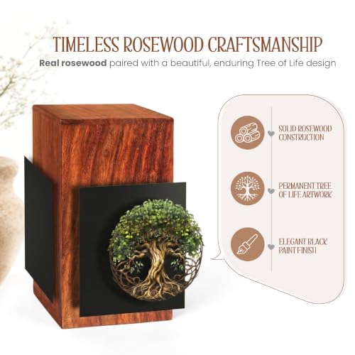 Cremation Urns for Human Ashes Adult Male Female, Wooden Tree of Life Urns for Ashes Men Women, Pets Cat Dog Urn, Large Burial Funeral Urns for Ashes, Holds Up to 250 Lbs, Full Size with Velvet Bag - size: X Large - 250 Cu/In