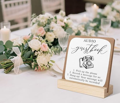 Audio Phone Guest Book Sign, Wedding Signs for Ceremony and Reception, Bridal Shower Centerpieces for Tables, Marriage Reception, Bridal Shower Party Favors, Wedding Sign with Wooden Base - color: audio guestbook1