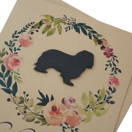 Cavalier King Charles Spaniel Floral Wreath Sympathy Card | Handmade 5x7 Pet Condolences Greeting | Dog Silhouette Kraft Brown Base Card - color: Kraft Brown, style: Cavalier King Charles Spaniel