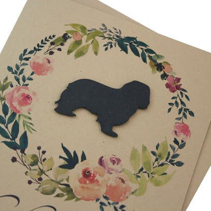Cavalier King Charles Spaniel Floral Wreath Sympathy Card | Handmade 5x7 Pet Condolences Greeting | Dog Silhouette Kraft Brown Base Card - color: Kraft Brown, style: Cavalier King Charles Spaniel