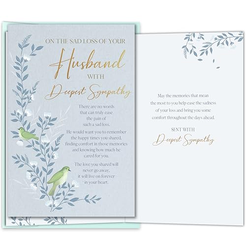 Sympathy Card for Loss of Husband, Condolence and Bereavement Greeting with Deepest Sympathy, Thinking of You Card for Grieving Wife, Memorial Support Cards - color: Loss of Husband