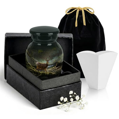 Deer Keepsake Cremation Urn for Human Ashes – Small Aluminum Memorial Burial Urn for Men & Women, Rustic Decorative Home Display - size: Small Keepsake