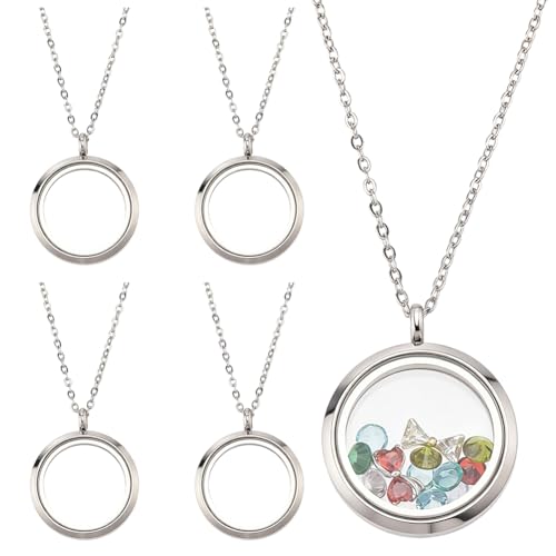 1 Box 8Pcs 4 Sets 30mm Stainless Steel Floating Charm Locket Clear Locket Pendant Bulk Silver Glass Round Living Memory Floating Charms Picture Pendant Necklace for Women Friendship Storage - style: 30mm silver