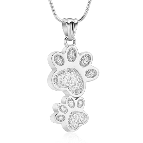 Paw Print Cremation Jewelry for Ashes for Pet Infinity Cross Urn Necklace for Ashes Stainless Steel Ashes Pendant Keepsake Memorial Jewelry for Dog Cat Ashes - color: Paw Steel