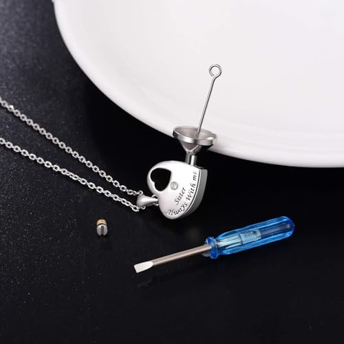 BEILIN 925 Sterling Silver Urn Necklace for Ashes for Women Keepsake Memorial Heart Cremation Jewelry for Ashes - style: Sister