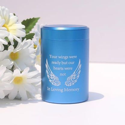 2.7 inch Small Urns for Ashes - Set of 4, Aluminium Mini Urns, Cremation Urns for Human Ashes, Ashes Holder, Small Keepsake urns-in Loving Memory, Blue - size: Wing-Blue