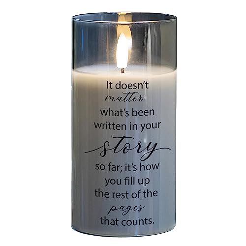 Cottage Garden PGC-06-41GY Written in Your Story Pearlized Grey 6 x 3 Inch Flickering Flame LED Glass Candle - style: Written In Your Story
