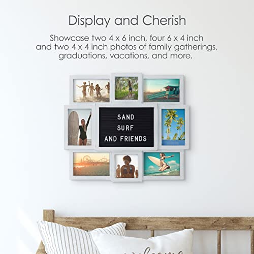 MELANNCO Customizable Letterboard 8-Opening Photo Collage, 19 x 17 inch, Distressed White - color: Distressed White, size: 19x17 - 8 Opening