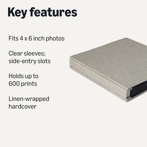 Amazon Basics Photo Album for 4" x 6" Photos, 600 Pockets Capacity, Linen Hardcover