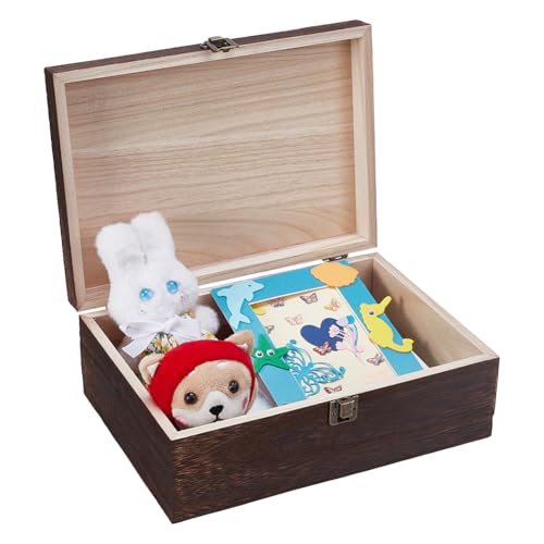 UNICRAFTALE Wooden Keepsake Box Large Memory Treasure Boxes with a Hinged Lid Decorative Storage Wood Box for Crafts and Photo Storage 10.63"x7.56"x3.94" - color: Coffee, size: 27x19.2x10cm