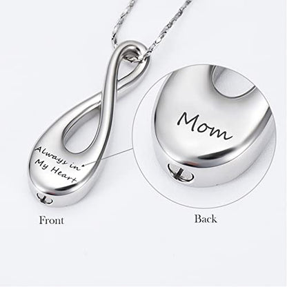 Imrsanl Infinity Cremation Jewelry Urn Necklace for Ashes | Memorial Lockets Pendant, Ashes Holder, Funeral Keepsake of Loved Ones, For Women Men - color: Always in My Heart Mom