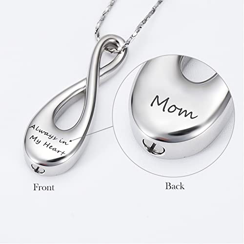 Imrsanl Infinity Cremation Jewelry Urn Necklace for Ashes | Memorial Lockets Pendant, Ashes Holder, Funeral Keepsake of Loved Ones, For Women Men - color: Always in My Heart Mom