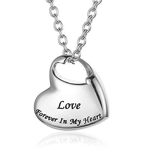 Cremation Urn Necklace for Ashes Urn Jewelry,Forever in My Heart Carved Stainless Steel Keepsake Waterproof Memorial Pendant for mom & dad with Filling Kit… - color: Love