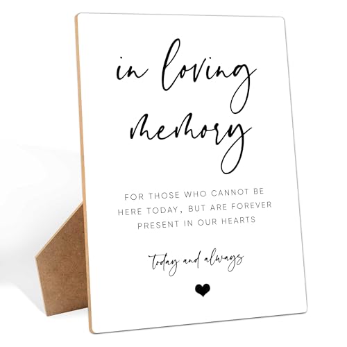 In Loving Memory Wedding Sign, Sympathy Gifts for Loss of Loved One, 8"x 11" Wooden Memory Table Sign for Wedding Reception Decorations, Bereavement Gifts for Loss of Mother Father Grandma Grandpa, 1 - style: In Loving Memory 01