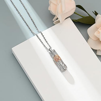 shajwo Cylinder Urn Necklace for Ashes for Women Men Sunflower Cremation Jewelry Vial Memorial Loved One Pendant - color: Rose Gold