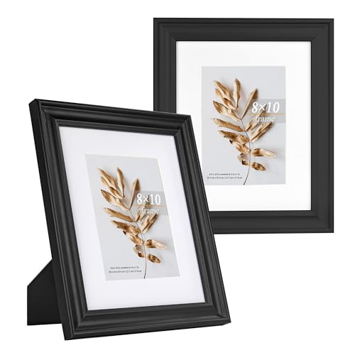 8x10 Picture Frames Black, Display Picture 5x7 with Mat, Wooden Photo Frame for Table Top and Wall Mounting, 2 Pack - color: Black, size: 8x10-2P