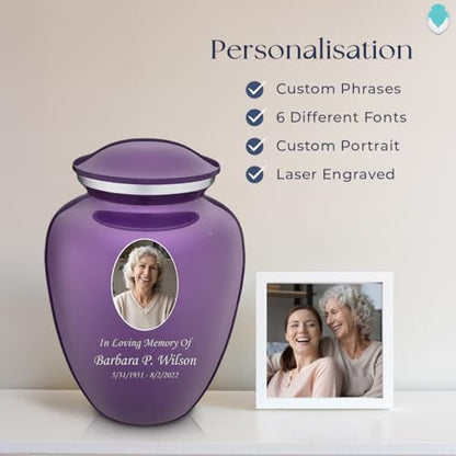 Geturns Embrace Adult Personalized Picture Cremation Urns for Human Ashes I Large Photo Purple Funeral Urn for Men and Women I 200 lbs - color: Purple