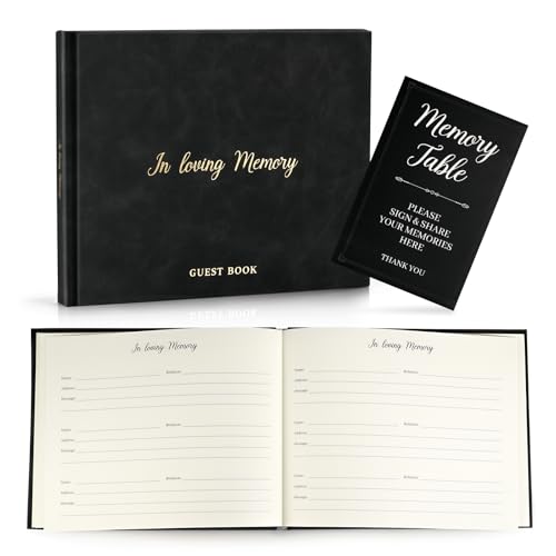 Funeral Guest Book for Memorial Service in Loving Memory Funeral Guest Book with MemoryTable Sign & Back Pocket - Guest Sign in Book for Funeral Service (Black) - color: Black